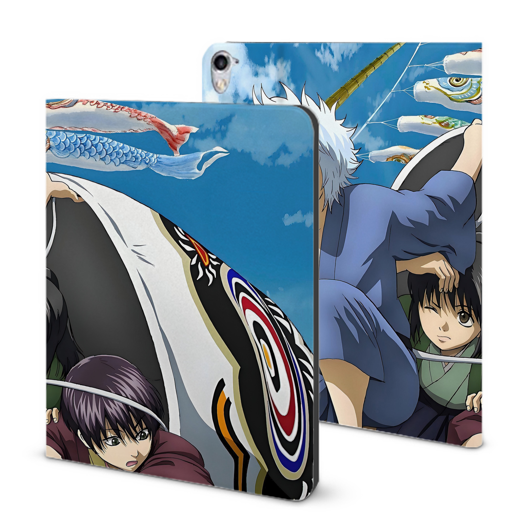 ぎんたま 坂田銀時（さかたぎんとき） 神楽 志村新八（しむら しんぱち） GINTAMA Sakata Gintoki Kagura Shimura Shinpachi IPad ケース ブック型 PUレザー TPU 耐衝撃 軽量 薄型 ペン収納なし 全面保護 IPad 各モデル対応
